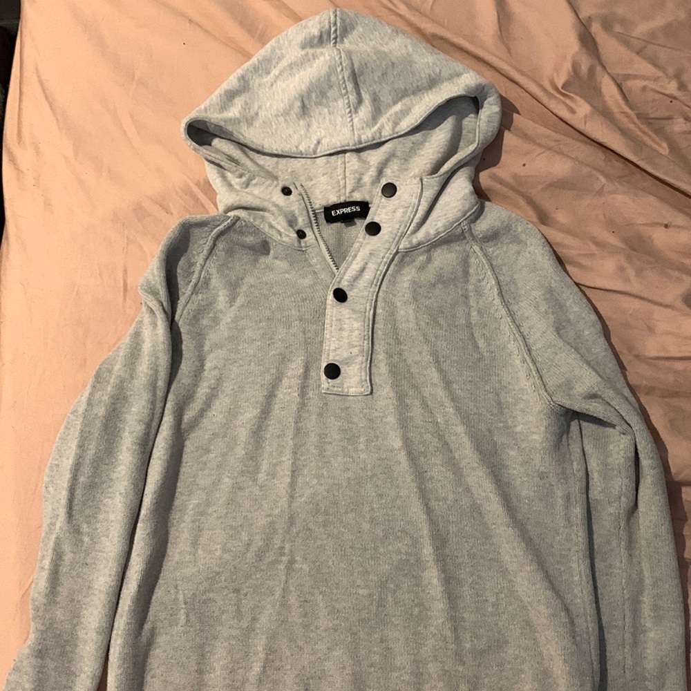 Men’s grey sweater - knit body with sweater hood